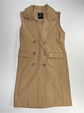 Bagatelle Sleeveless Trench Vest Tan Womens Medium Longline Quiet Luxury